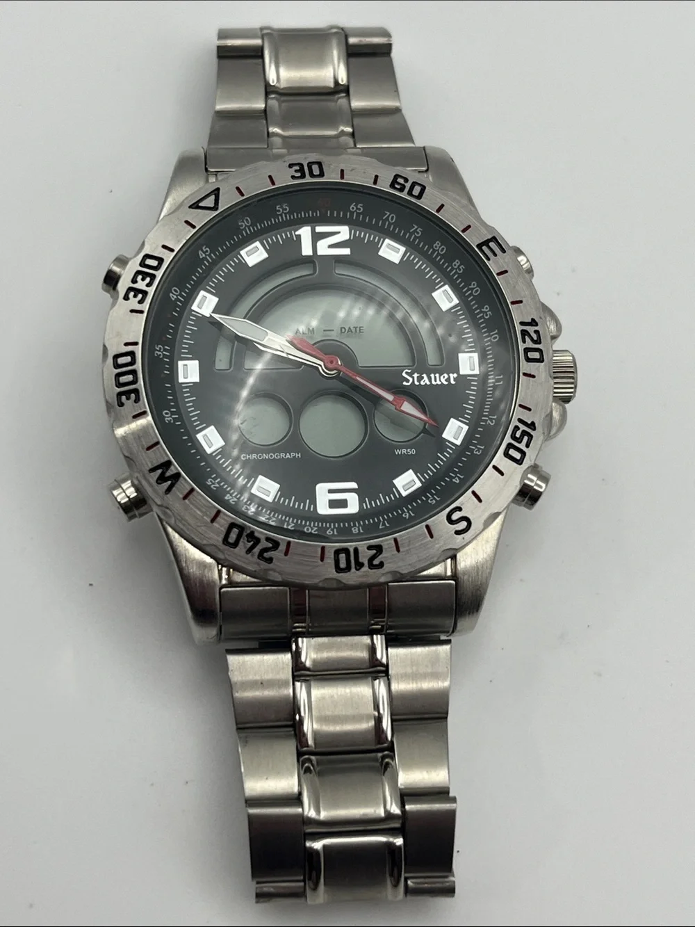 Stauer Men's Stainless Steel Chronograph Watch - Black Dial